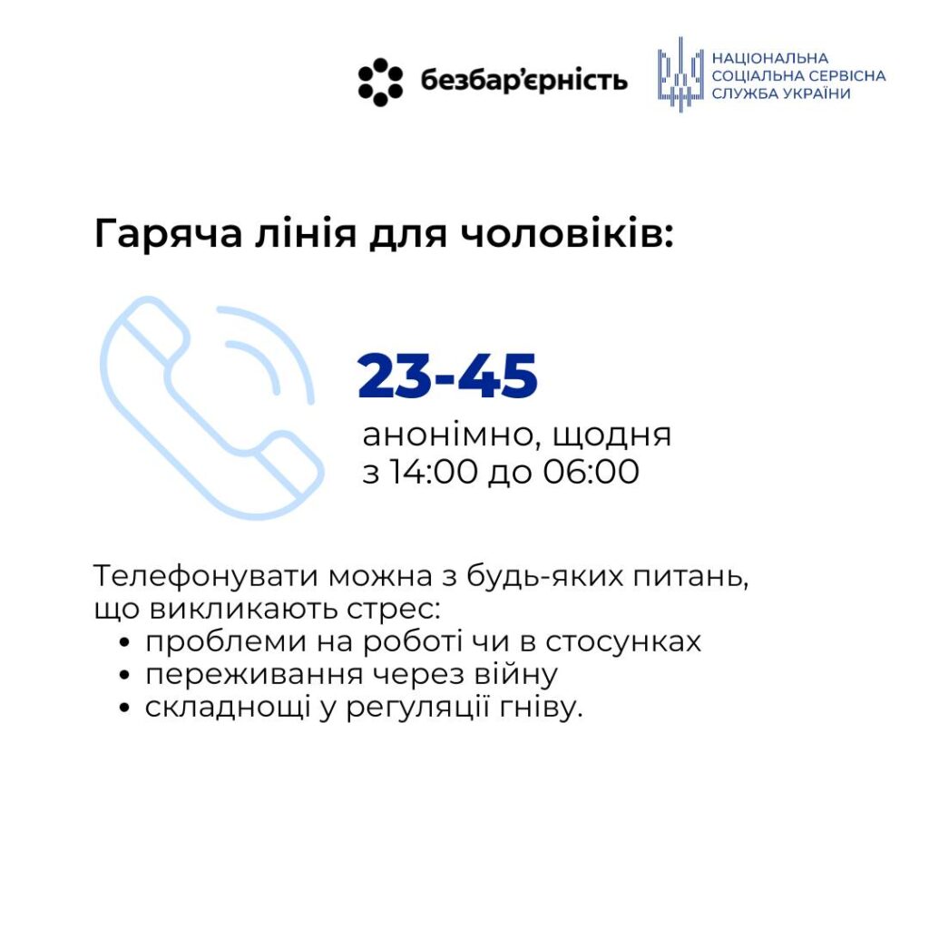гаряча лінія для чоловіків: 23-45