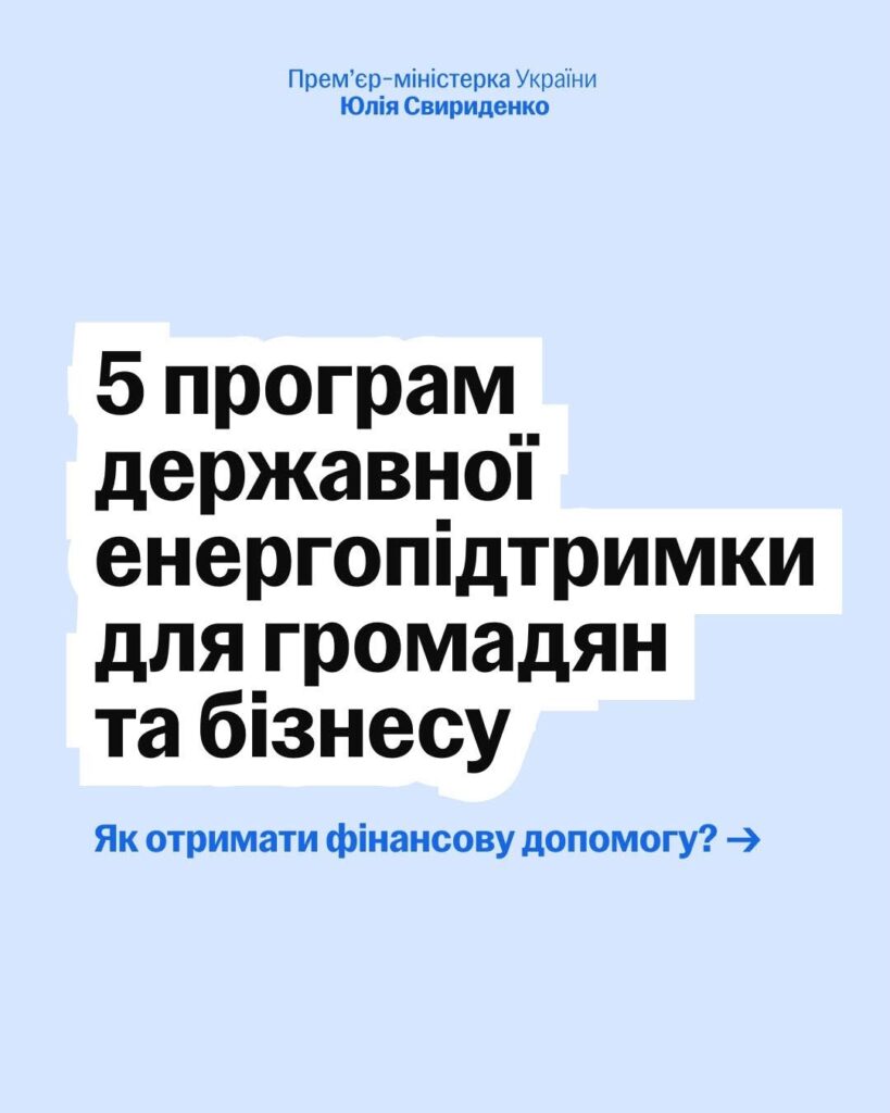 П'ять програм державної енергопідтримки для громадян та бізнесу