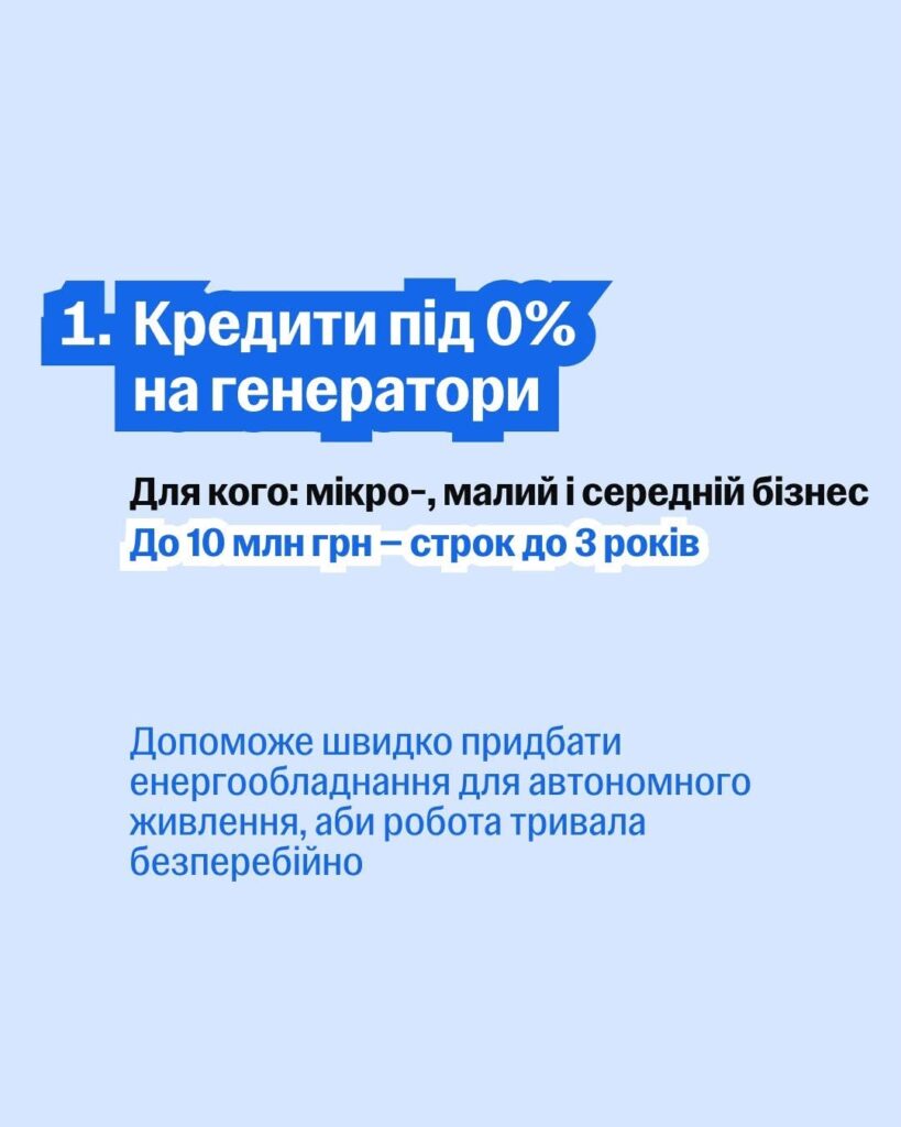 Кредити під 0% на генератори та обладнання для автономного живлення